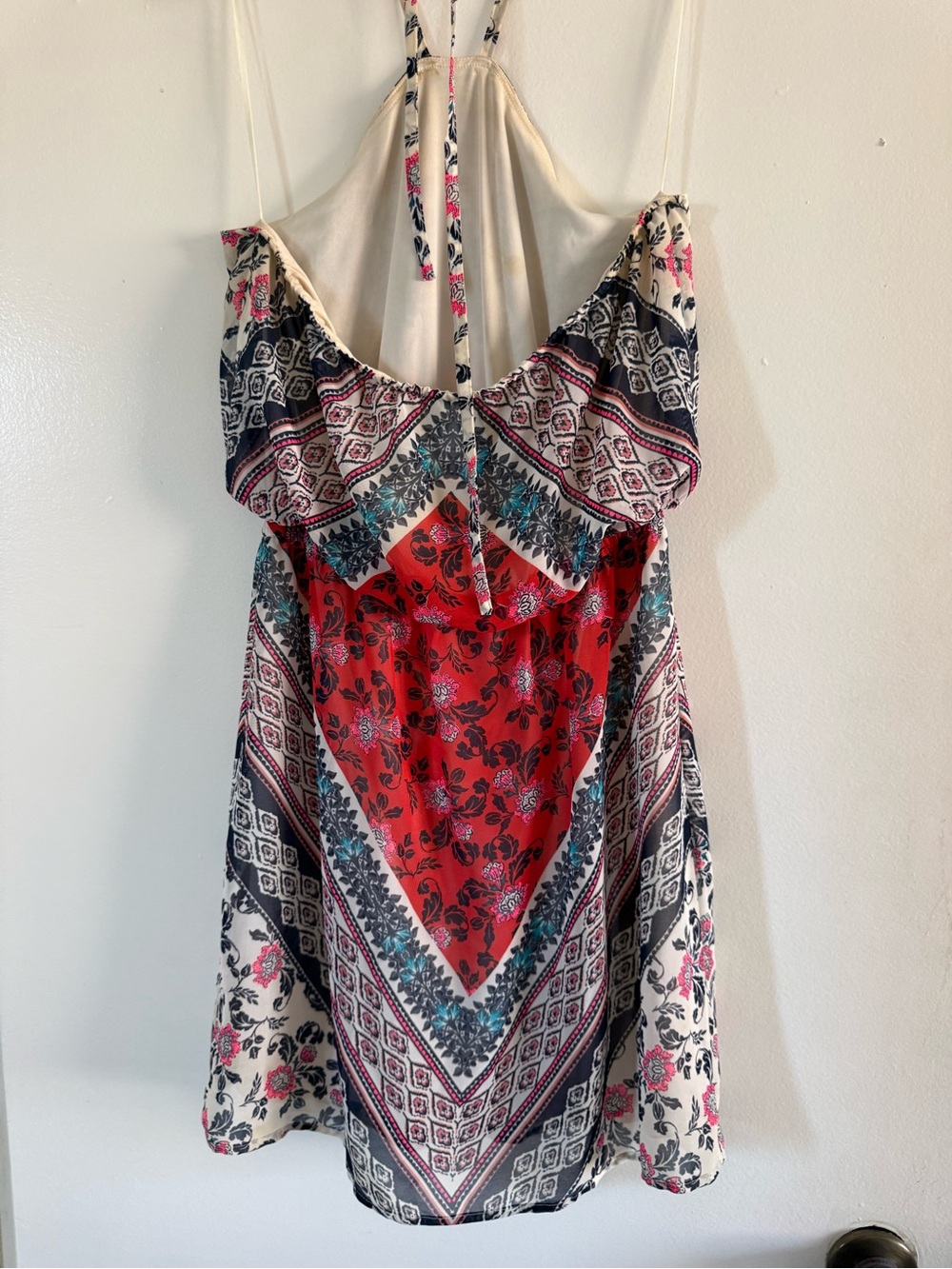 Boho Floral Red & Cream Halter Sundress